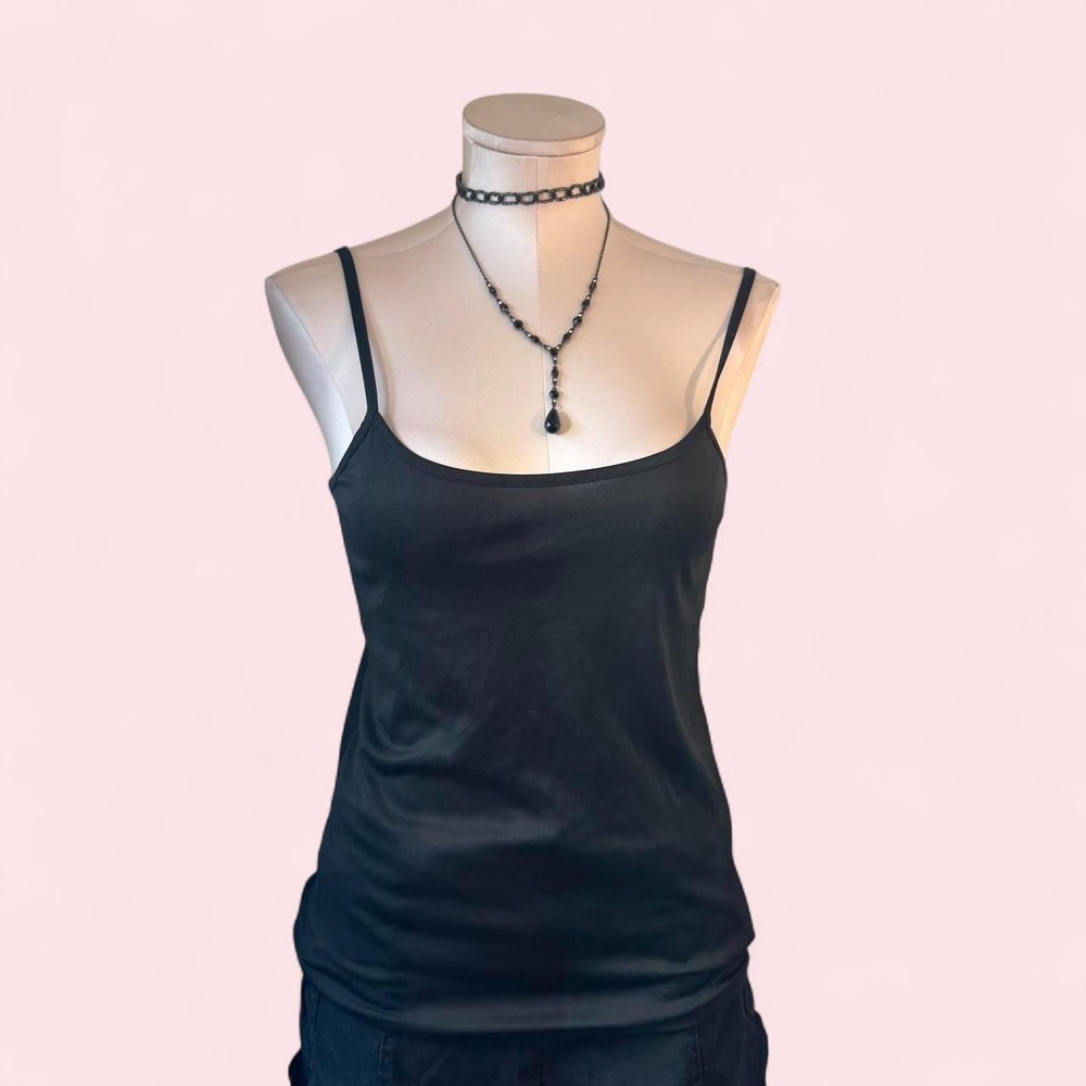 Black silk cami tank with adjustable spaghetti straps
